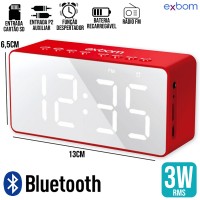 Caixa de Som Bluetooth Relógio Despertador CS-MT6BT Exbom - Vermelha